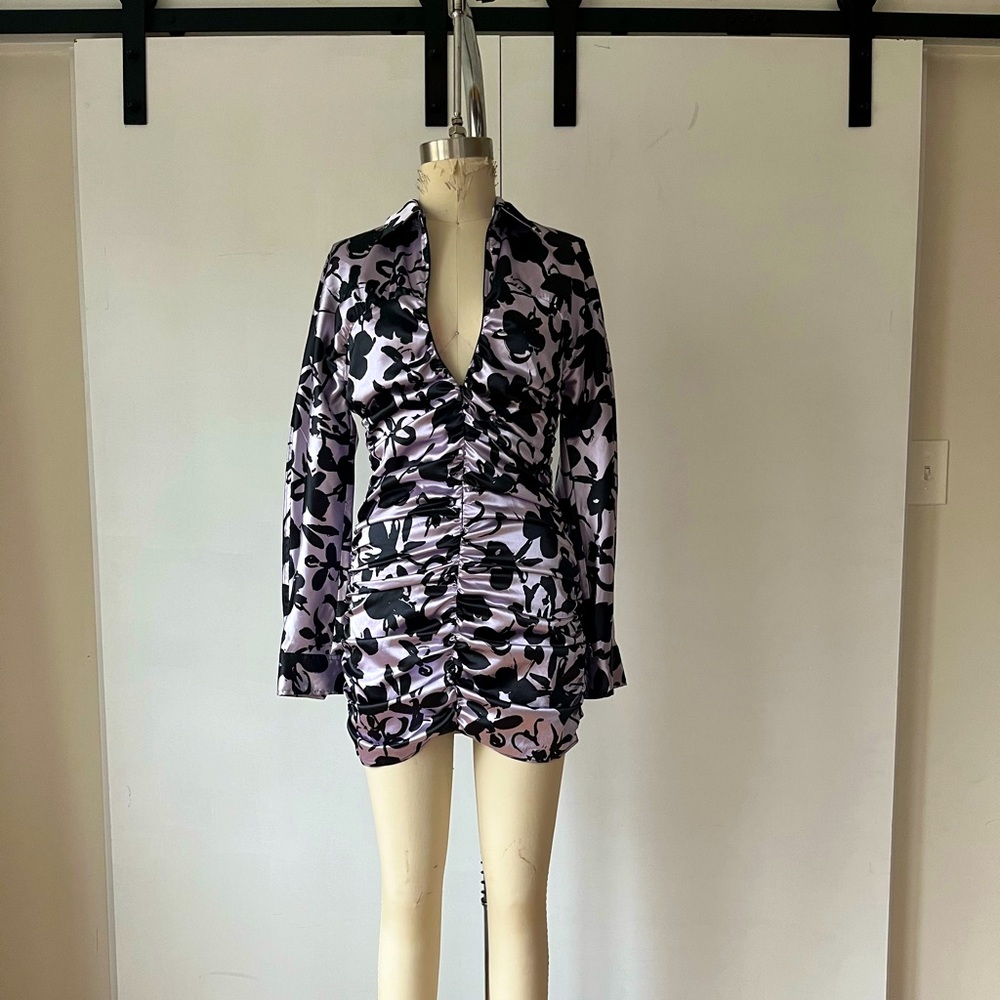 ZARA • ROUCHED PRINTED PARTY DRESS • SIZE S • NEVER WORN